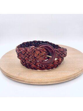 Vintage G H Bass Leather Belt Brown Full Grain Braided Large Retro USA